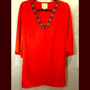 Sincerely Marley Tomato Red V Neck Tunic Cover Up